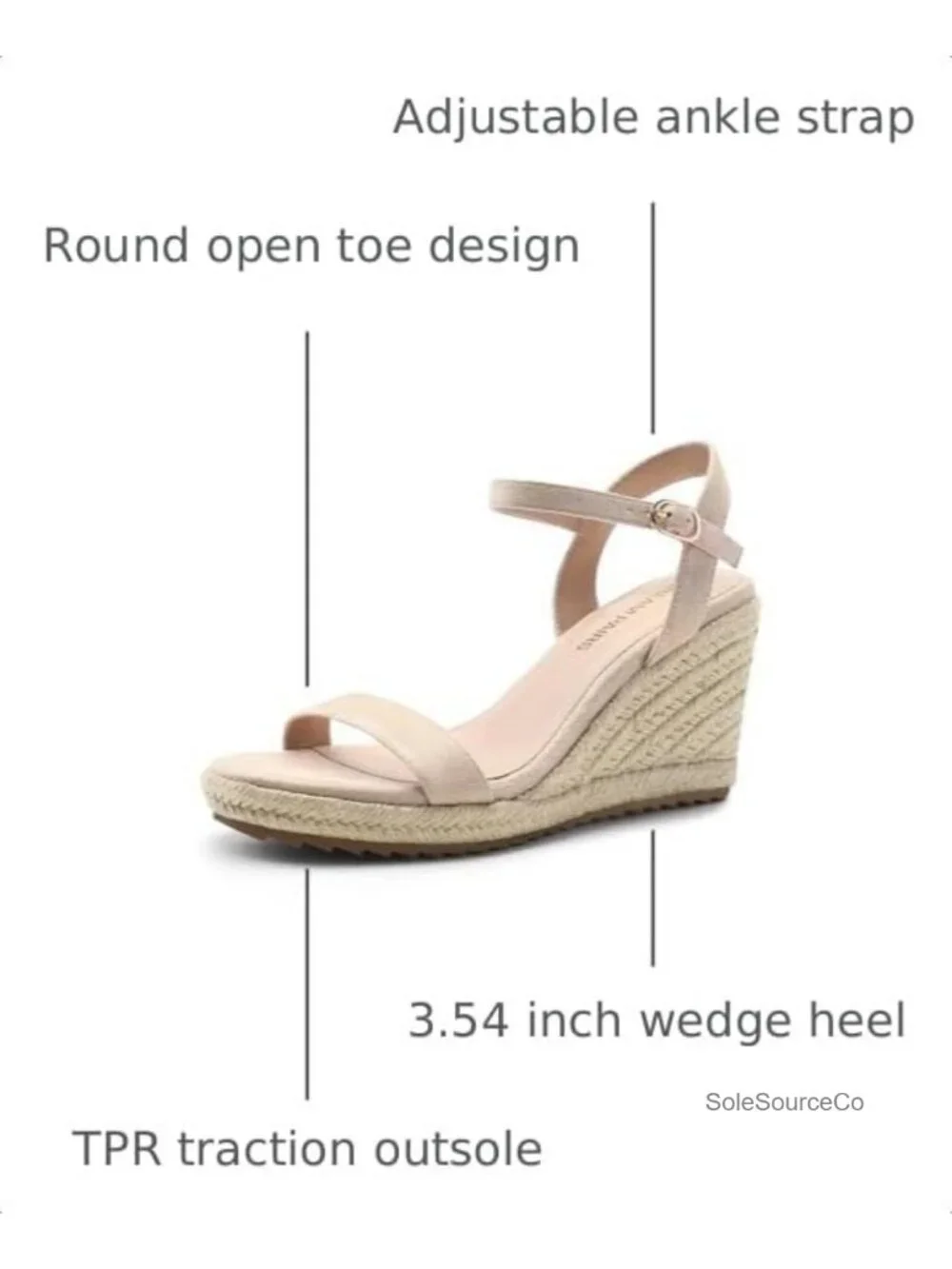 Womens Espadrille Wedge Sandals Raffia Open Toe Non-Slip Summer